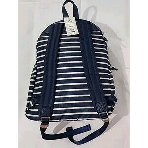 NWT NO BOUNDARIES Fashion Dome Zip Backpack Navy Blue Cream Striped